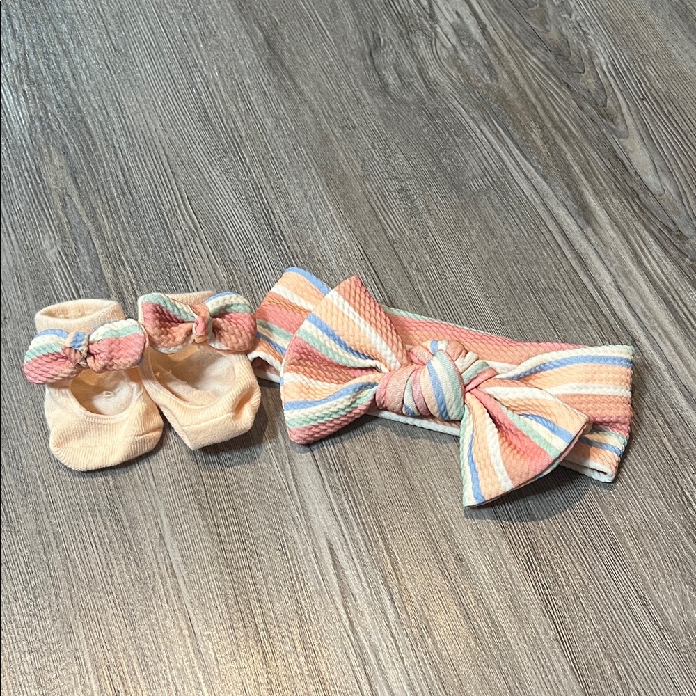 Striped Baby Headband and Booties Set